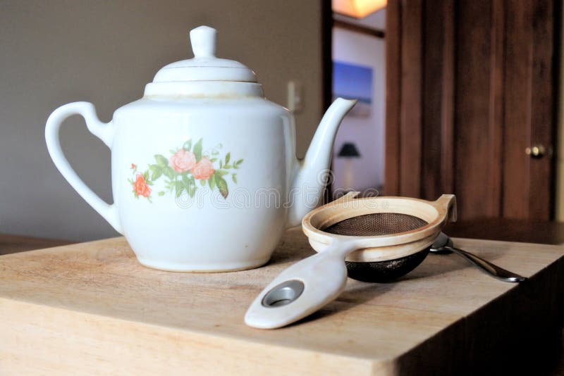 Tea Pot in Traditional English Home Kitchen Stock Photo Image of