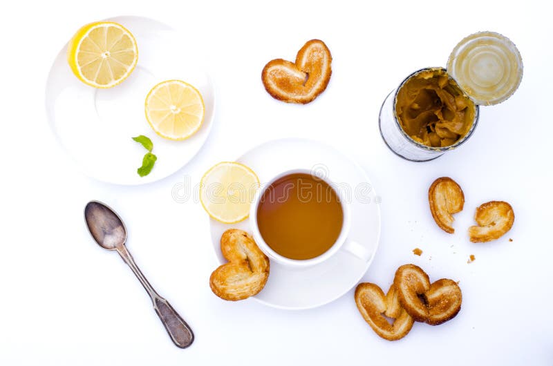 Tea with Pretzels and Condensed Milk Stock Image Image of bakery