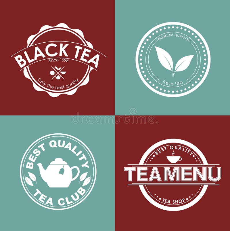 Tea Set of Logos in Different Colors Stock Vector Illustration of