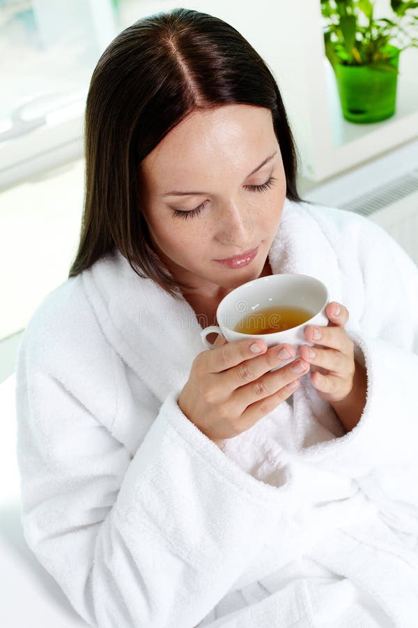 Tea at spa stock image. Image of bathrobe, alternative 28967681