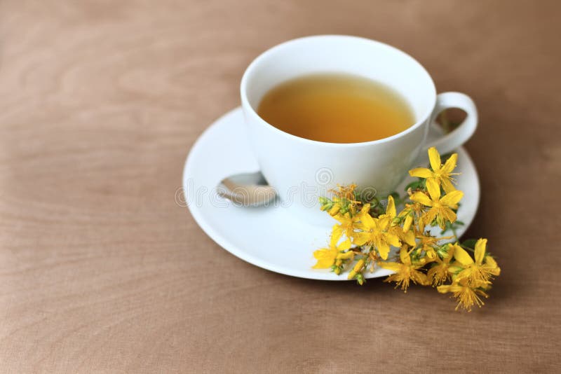 Tea with st. johnÂ´s wort stock photo. Image of drink 20157672