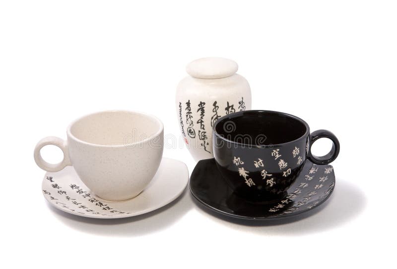 Tea-things in asian style with hieroglyphics