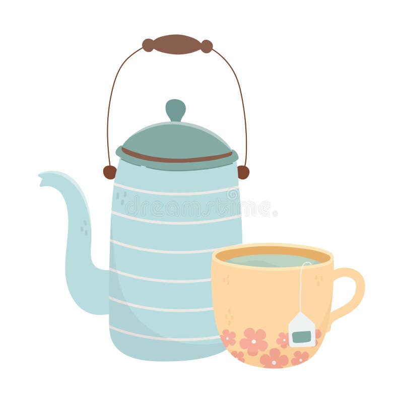 Tea Time, Kettle Pouring on Cup, Flowers Decoration Kitchen Ceramic