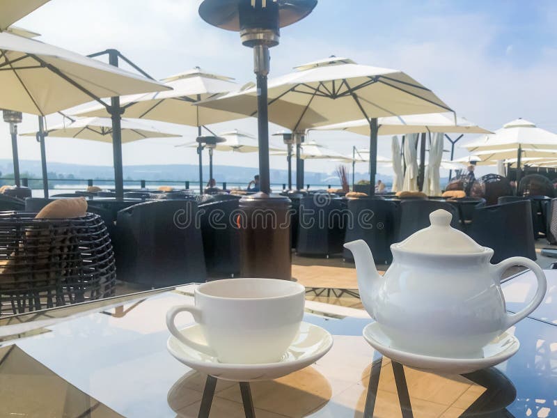 Tea Time White Cup and Teapot To Brew Tea Stock Photo Image of