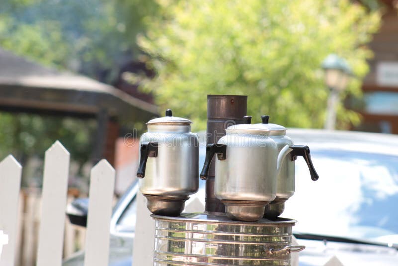 Tea Urn or Samovar at Rural Garden Stock Image Image of firewood