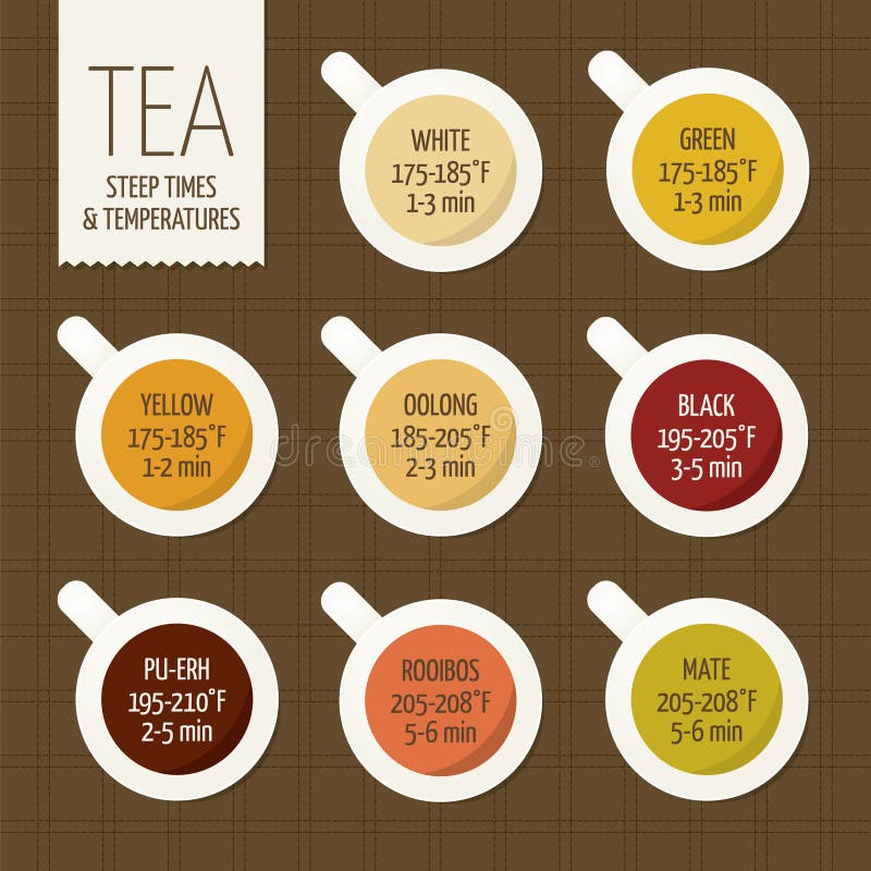Tea Varieties. Brewing Time and Temperature Stock Vector Illustration