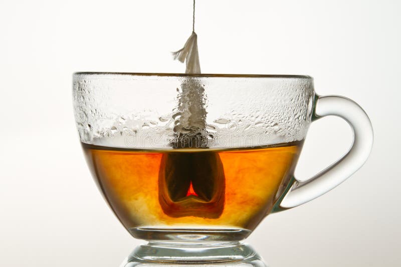 Teabag in a cup filled with hot water