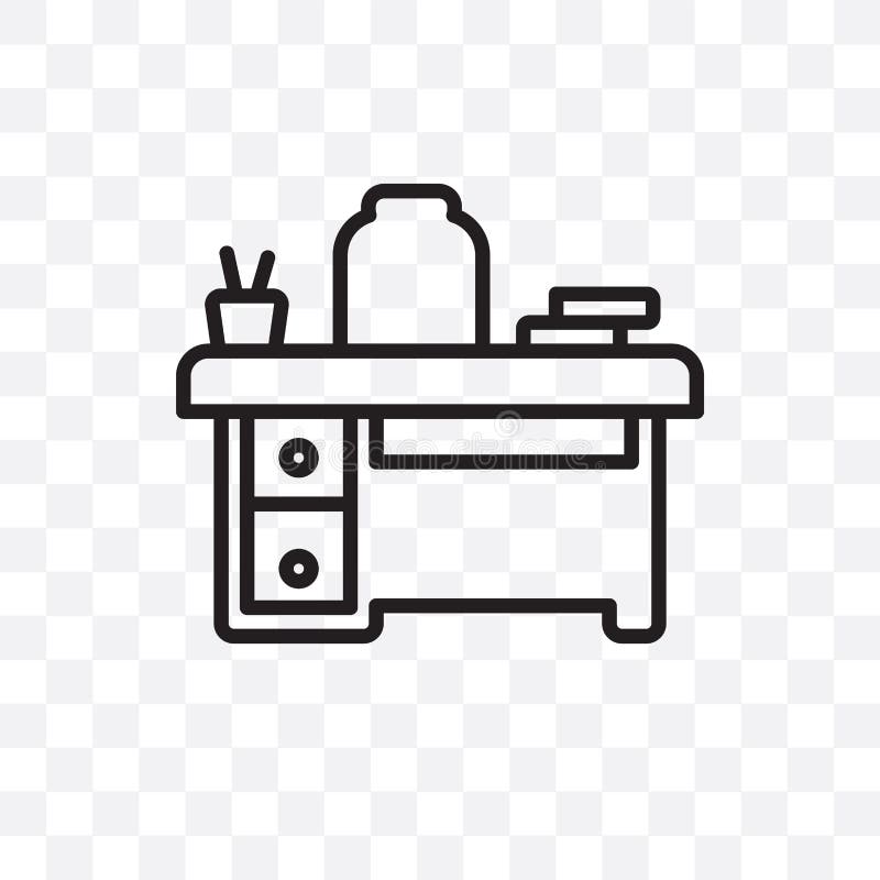 Teacher Desk Vector Linear Icon Isolated On Transparent Background