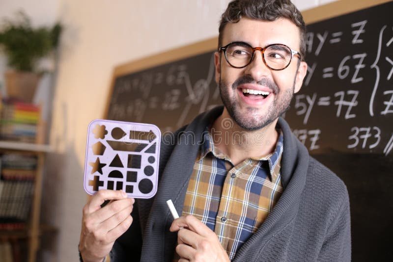 Teacher explaining the basic geometric shapes. Decagon stock images, royalty-free photos and pictures