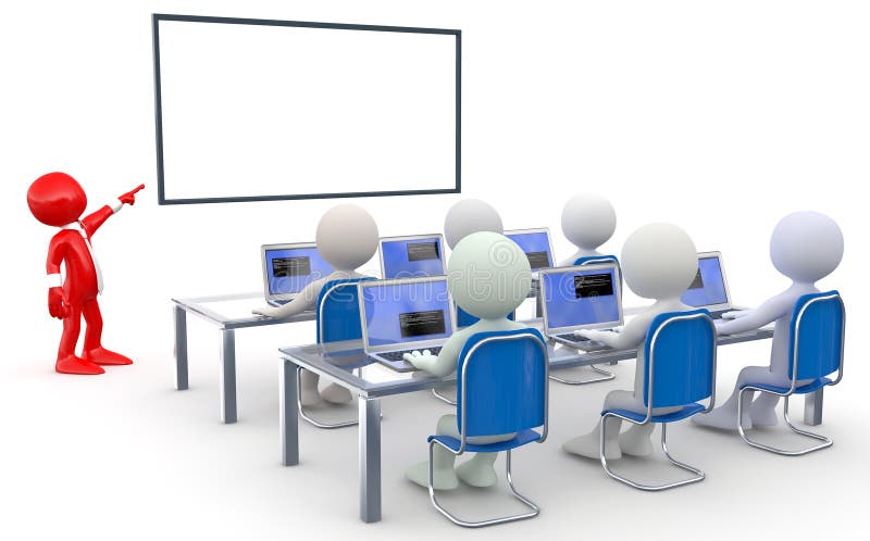 Teacher lecturing to several students, with notebo royalty free illustration