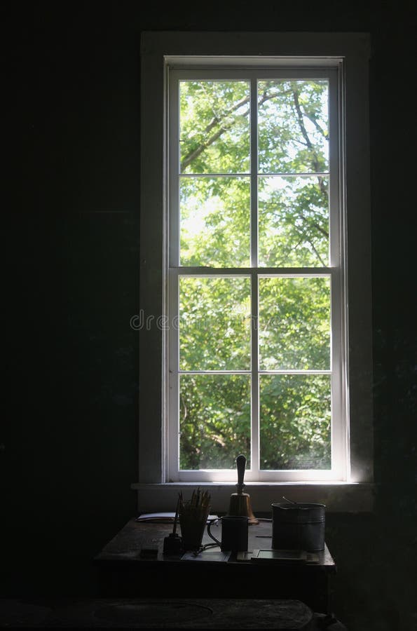 Teacher`s Desk Window in a One Room Schoolhouse