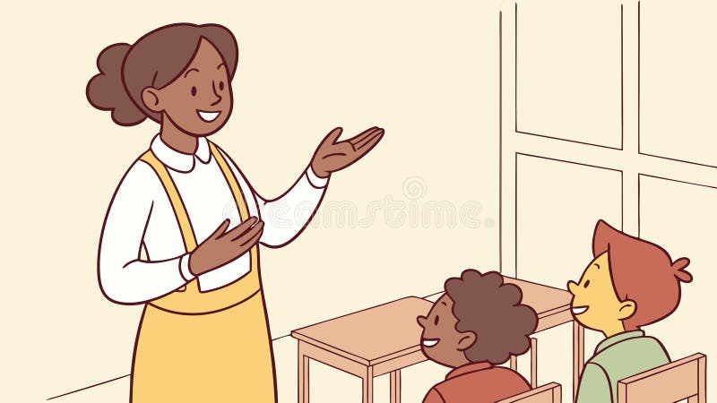 Teacher teaching children, dynamic and engaging classroom lesson, vector design Generative AI stock illustration