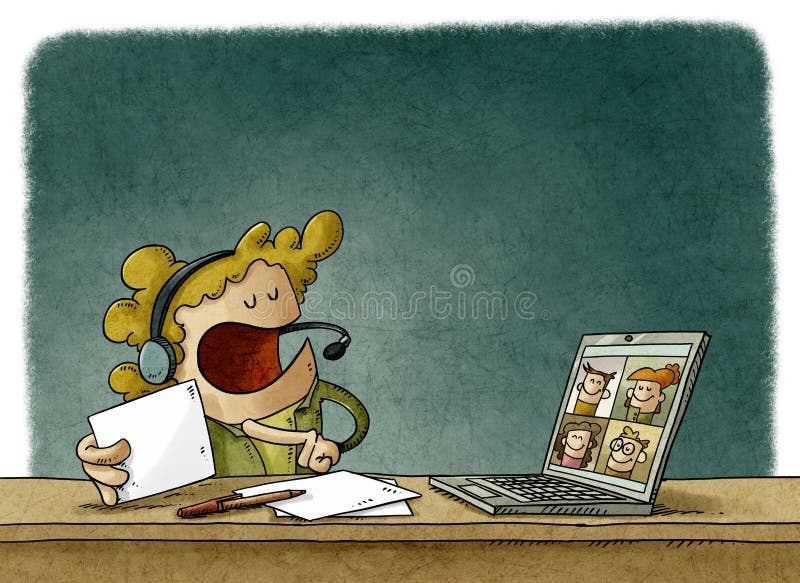 Teacher is Teaching Her Students the Lesson by Videoconference through a  Laptop Stock Illustration - Illustration of education, funny: 199046143