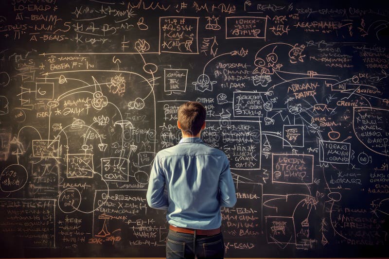 Teacher or university professor writing mathematics calculations on blackboard during class vector illustration