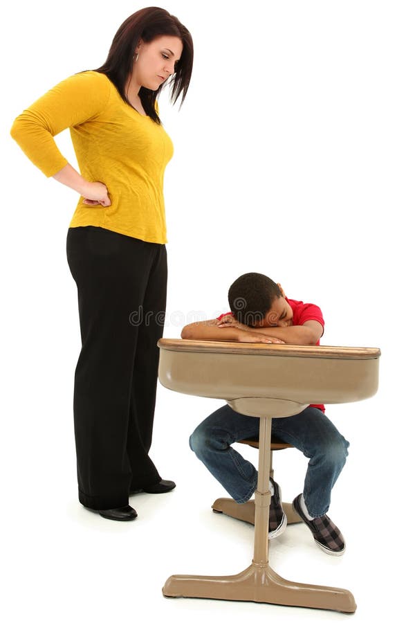 Teacher Upset At Sleeping African American Student royalty free stock photo Teacher Upset At Sleeping African American Student royalty free stock photo