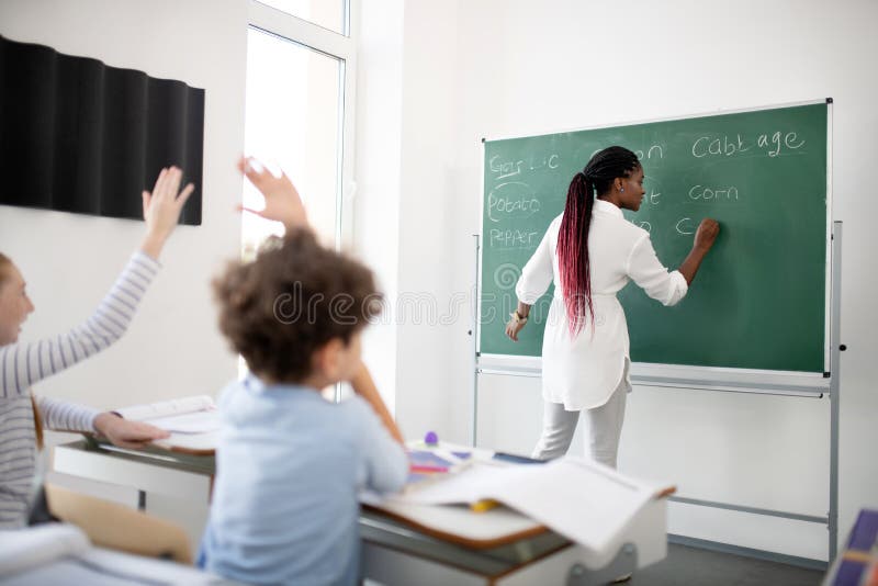 Children Writing On Blackboard. Stock Image Image of chalk, childhood