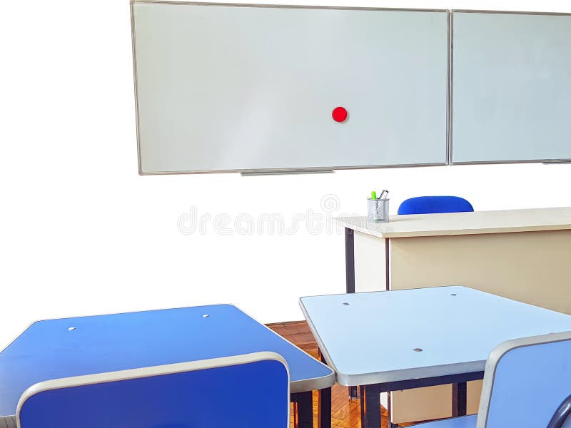 Teachers desk and white board in classroom