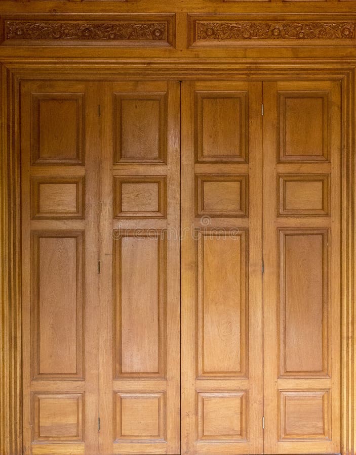 Teak Wood Door with Thai Style House Frame Thai Architecture Stock