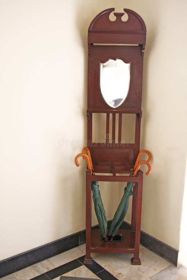 Teak Wood Umbrella stand and Mirror Victorian era Heirloom