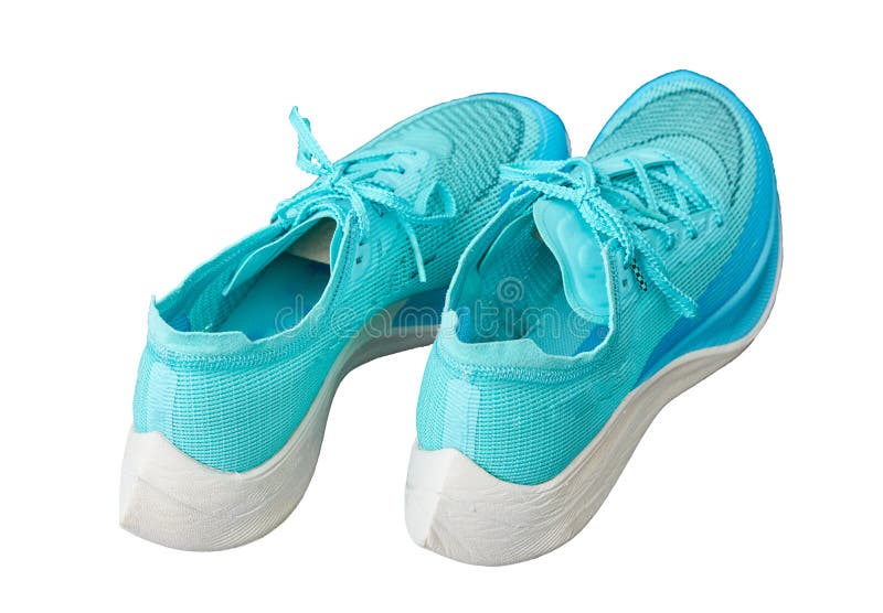 Teal Aqua Running Shoes Isolated on White Front Horizon View Stock Photo Image of design
