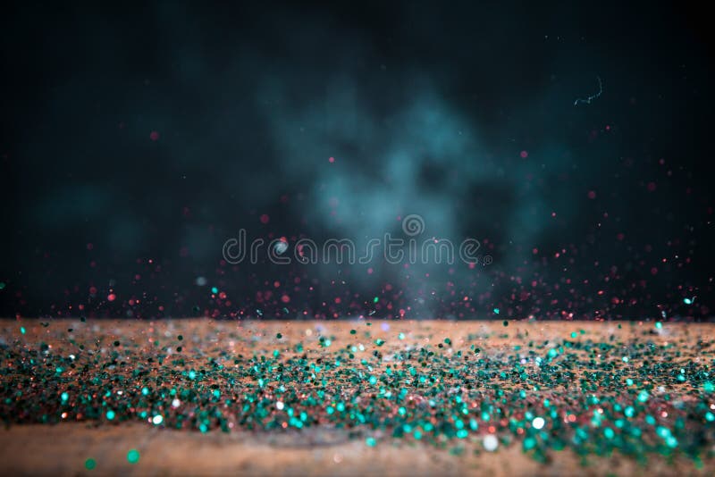 Teal Blue Glitter Lights Background. Vintage Sparkle Bokeh With Stock