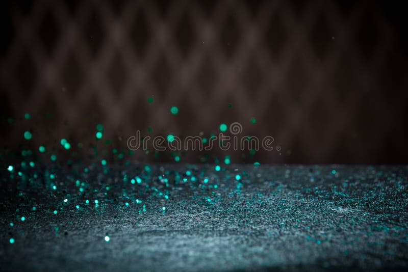 Teal Blue Glitter Lights Background. Vintage Sparkle Bokeh with Stock