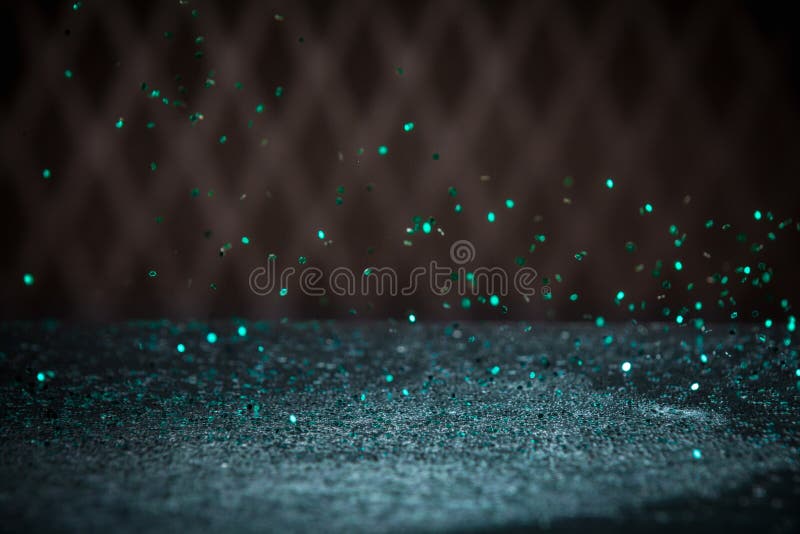 Teal Blue Glitter Lights Background. Vintage Sparkle Bokeh with Stock