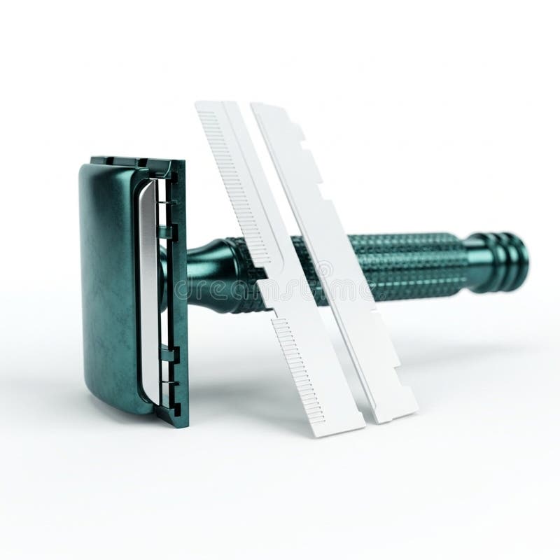 Teal Double Edge Safety Razor with Two White Blades on a White Background double edge razor vector illustration