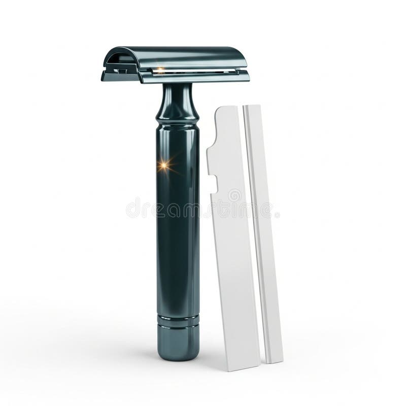 Teal Metal Double Edge Safety Razor with Two Replacement Blades on a White Background royalty free illustration