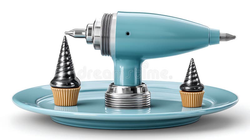 Teal Pastry Tool Decorating Cupcakes on Plate stock illustration