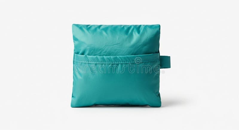 Teal satin square pillow with securing flap and loop isolated on white background for product photography stock illustration