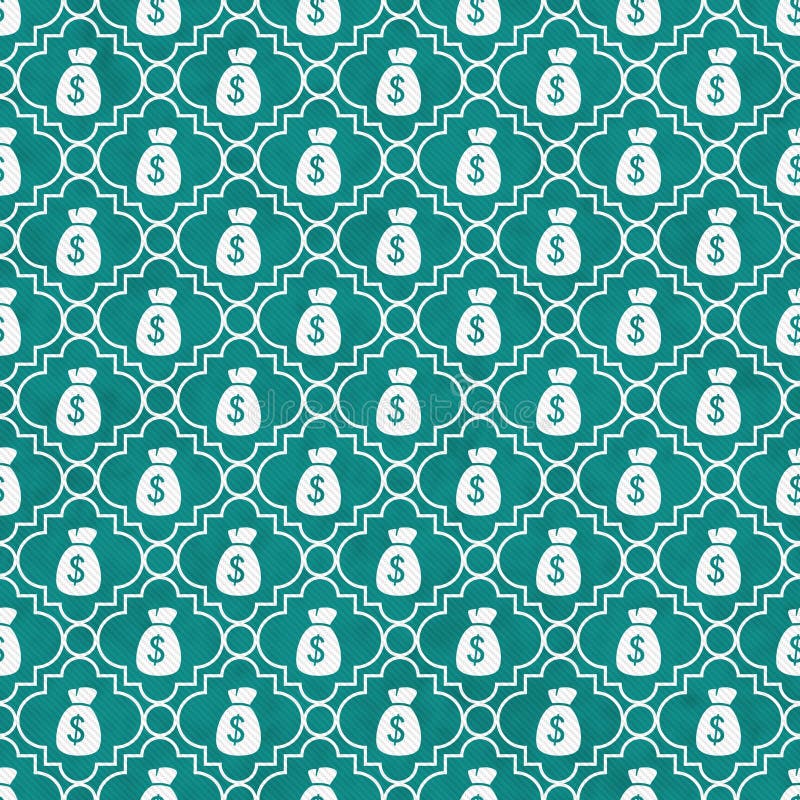 Teal and White Money Bag Repeat Pattern Background Stock Illustration