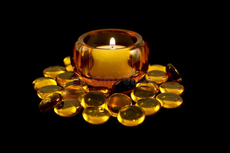 Tealight Candle in Amber Holder with Beads Stock Photo Image of flame