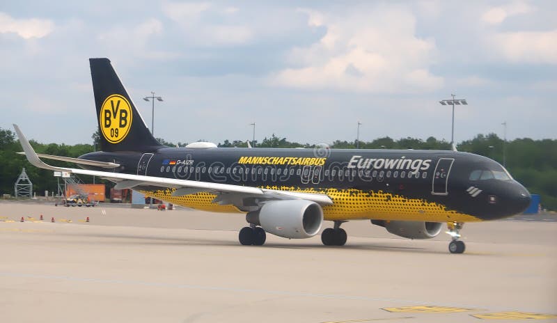 Team airbus of BVB Dortmund, a german soccer team. Team airbus or airplane of the BVB, a german soccer team from Dortmund stock photos Team airbus of BVB Dortmund, a german soccer team. Team airbus or airplane of the BVB, a german soccer team from Dortmund stock photos