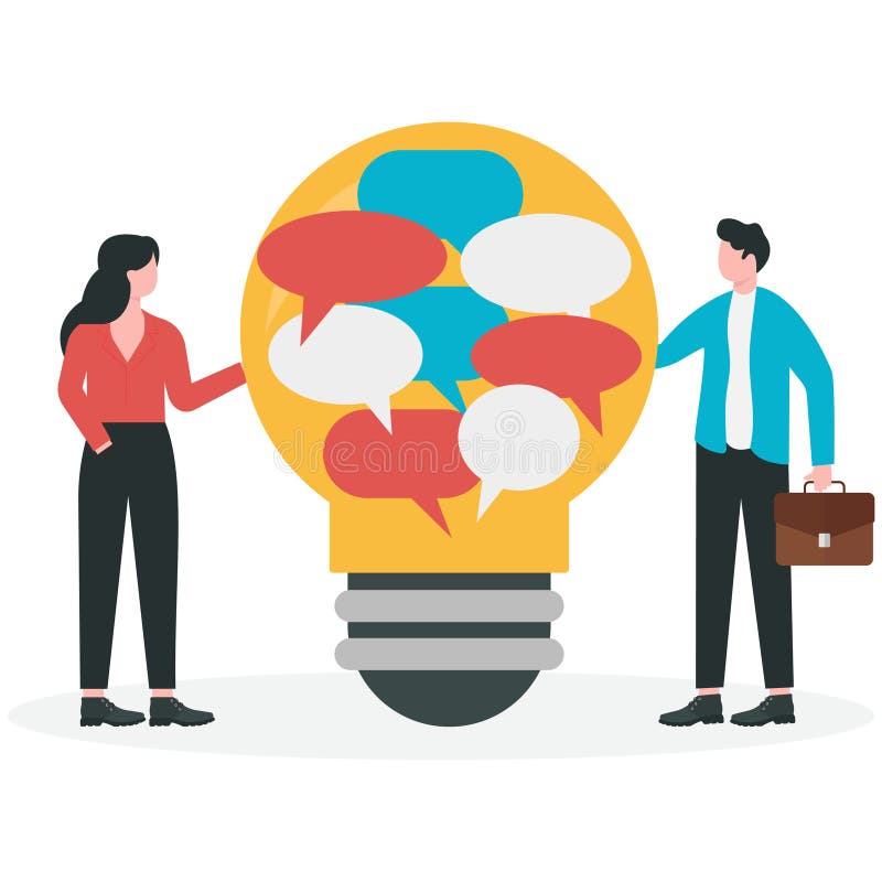 Team brainstorming, idea sharing to find a solution or innovative approach vector illustration