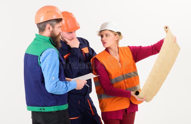 Team of builder, engineer, architect work on project. royalty free stock images Team of builder, engineer, architect work on project. royalty free stock images