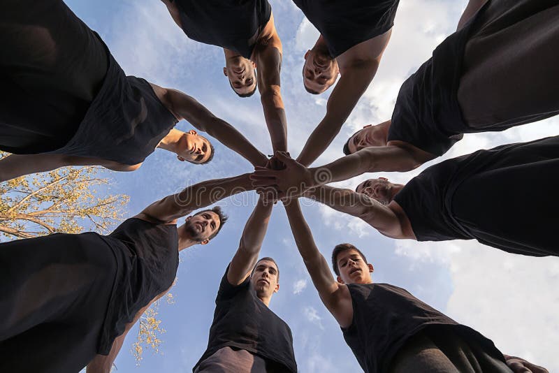 Team Building. Teamwork Stacking Hands Concept. Synergy. stock images