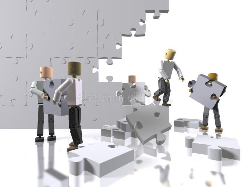 A team collaborating to build a puzzle royalty free illustration