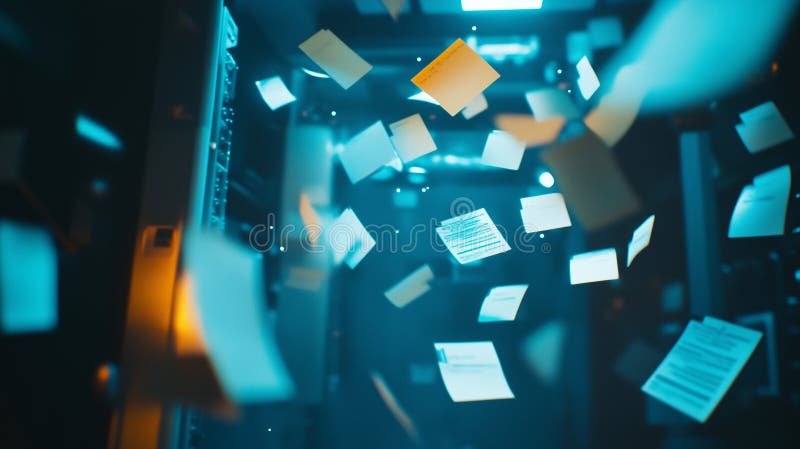 Team collaboration occurring in a space station module during an important call with floating documents around royalty free stock image