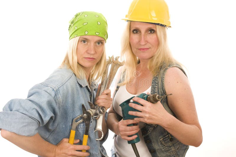 team contractor ladies with tools.