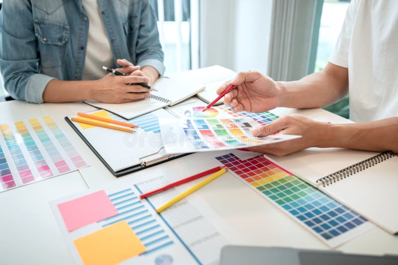 Team of Creative Graphic Designer Working on Color Swatch Samples Chart ...