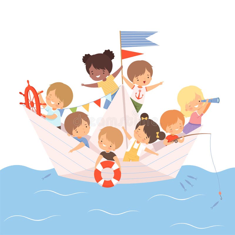 Team of Cute Little Kids Sailing on a Paper Boat Vector Illustration Stock  Vector - Illustration of boat, marine: 170889112