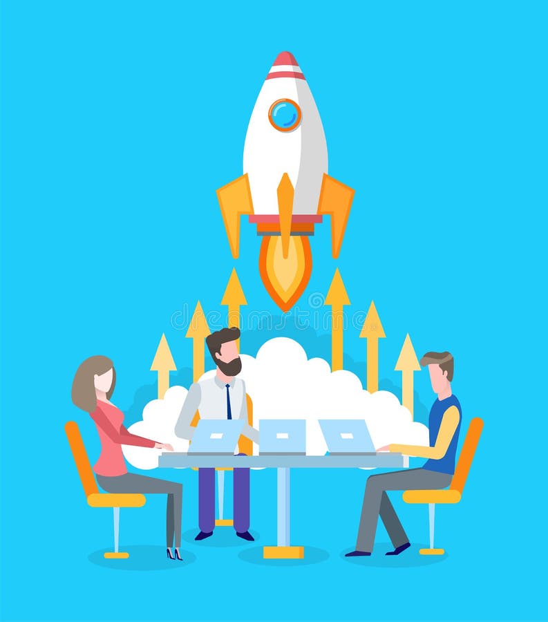 Team Developing Startup, Raumschiff oder Rocket Start vektor abbildung
