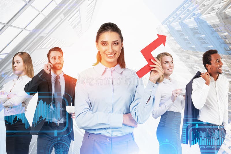 Team di successo nell'interfaccia infografica città fotografia stock libera da diritti