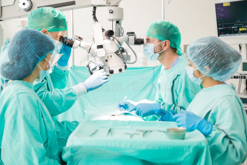 Team of doctors focused on a surgery
