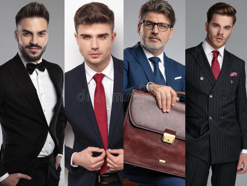 Team of four attractive men posing in a collage image stock photo Team of four attractive men posing in a collage image stock photo