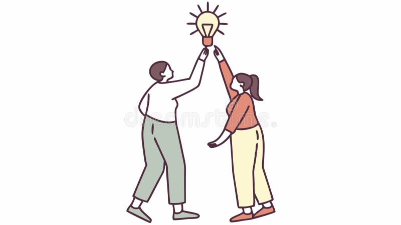 Team with glowing idea, collaborative innovation and success. vector design Generative AI vector illustration