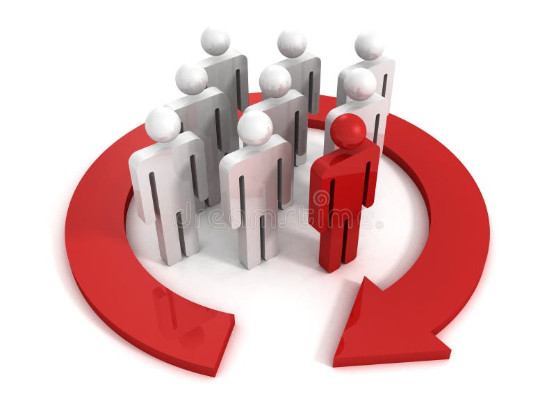 Team group of people inside rounded recycle arrow vector illustration