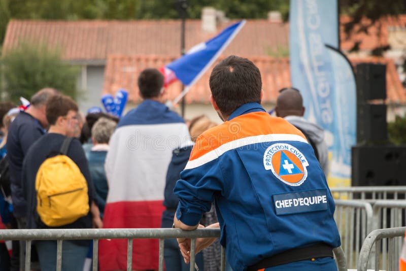 Team leader of the civil protection that monitors the public stock photography Team leader of the civil protection that monitors the public stock photography