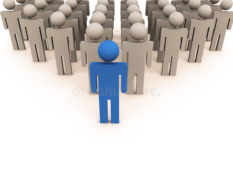 Team leader in front of team in blue color vector illustration